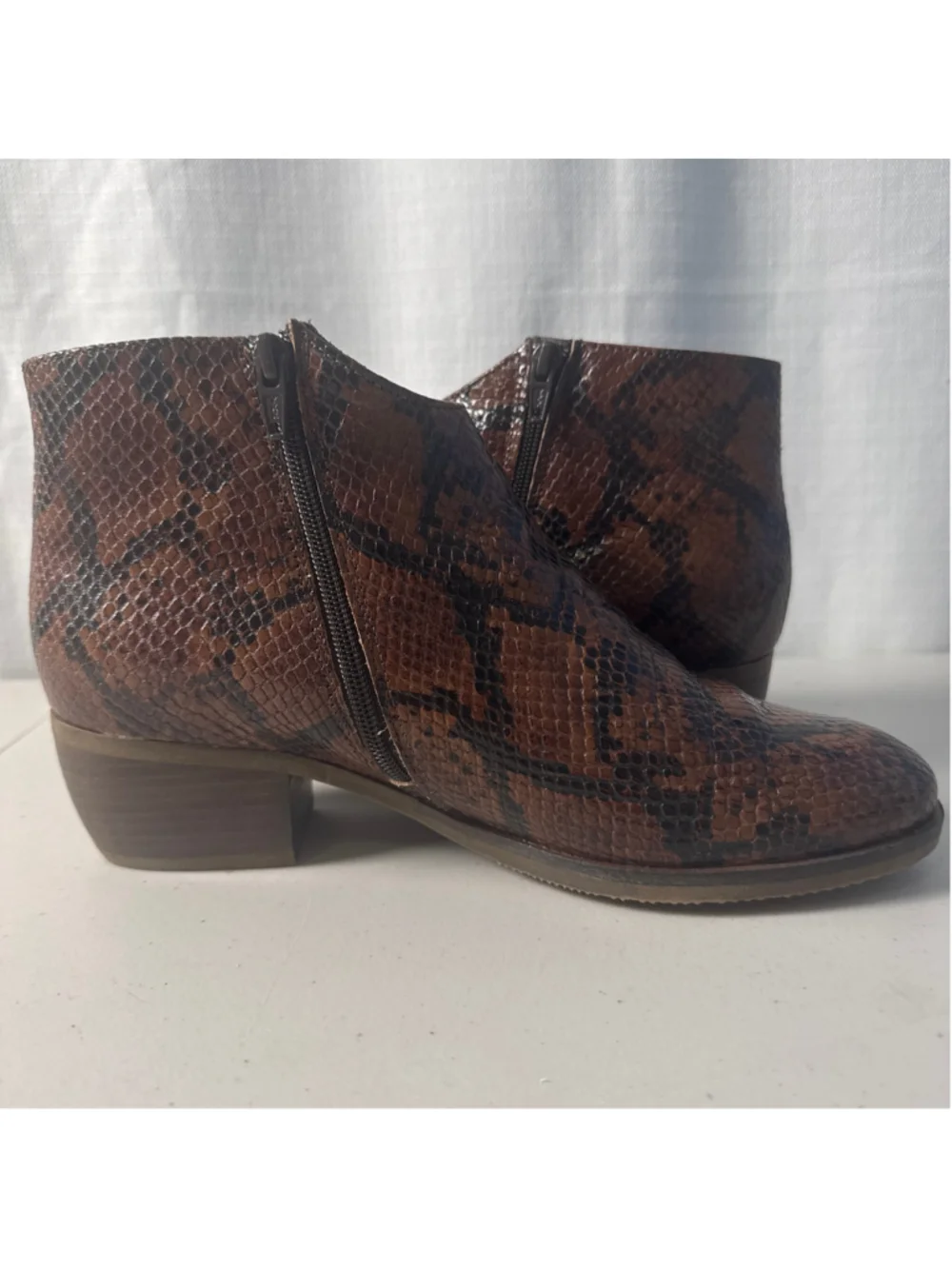Clarks Mila Myth Brown Black Snake Print Ankle Boots Size US 9.5M